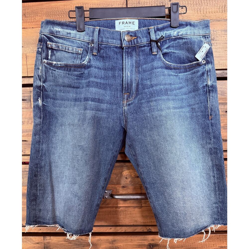 Frame Denim Shorts Women's Sz 31 Blue Shiloh Distressed Cut Off Raw Hem Made USA